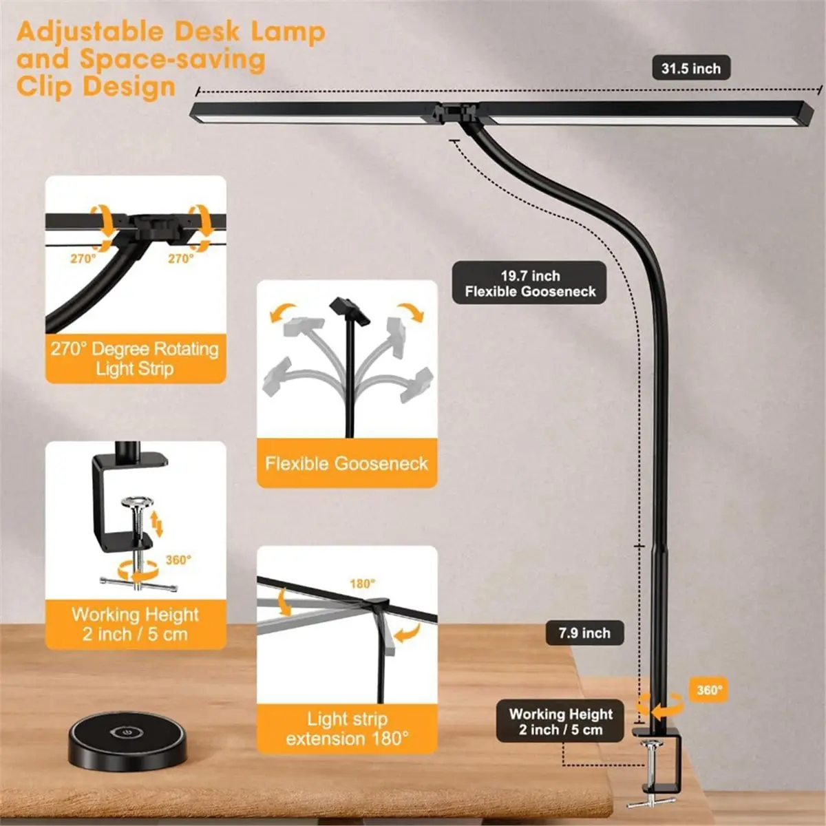 N94R Led Desk Lamp for Office Home - Eye Caring Architect Lamp with Clamp,Dual Screen Computer Monitor Work Smart Light - الصورة 6