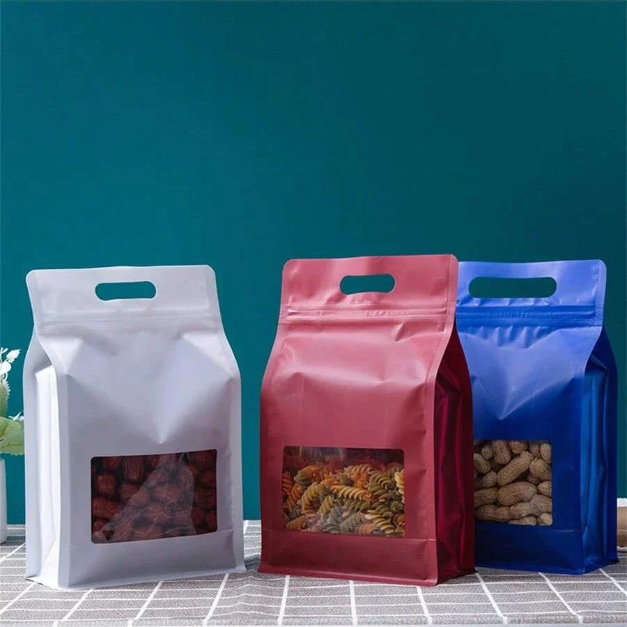10pcs Colorful Stand Up Pouch 8 Side Sealed Clear Window Storage Bags Food Grade Kitchen Organizer Packaging Self Standing - الصورة 5