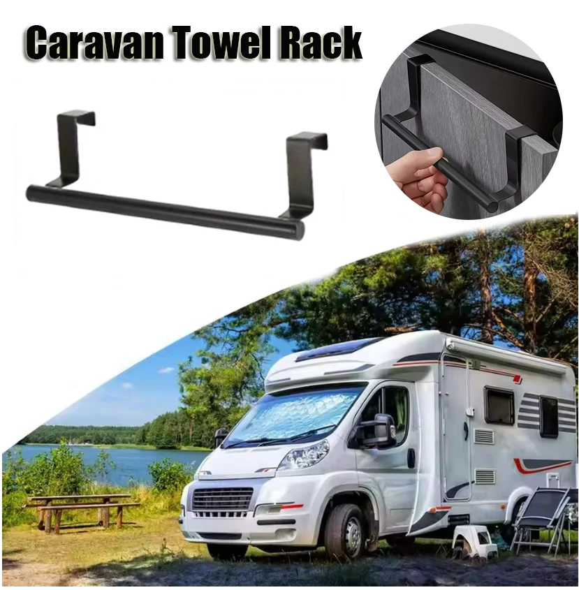 Caravan Towel Rack Over Door Towel Bar Hanging Holder Stainless Steel Bathroom Kitchen Cabinet Black Towel Rag Shelf Hanger