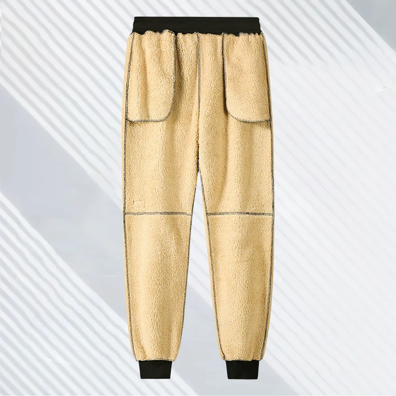 Black Pants Men Winter Casual Men's Plus Velvet Thickened Warm Sports Casual Sweatpants Cargo Trousers - الصورة 3