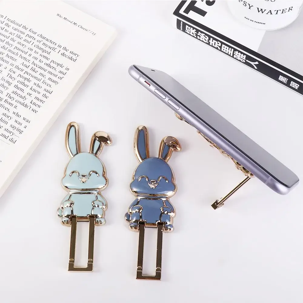 Support Lazy Ring Buckle Back Sticker Pad 3D Folding Stand Pull Rod Support Mobile Phone Holder Rabbit Ring Bracket - الصورة 3