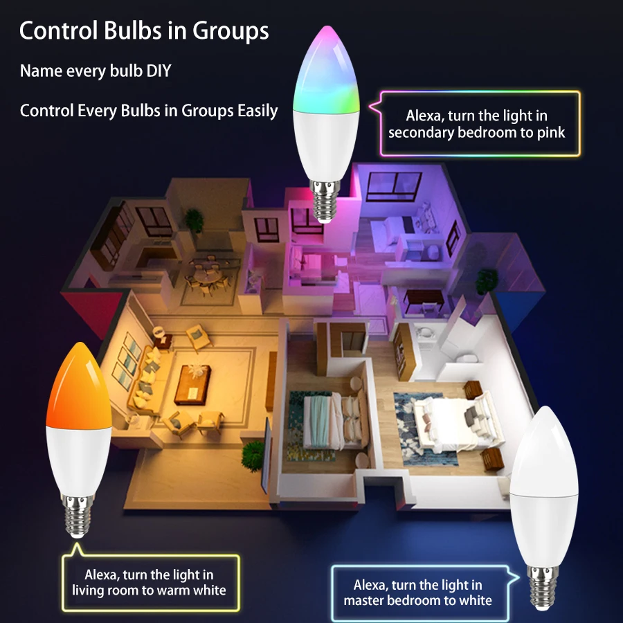 Smart WiFi E14 Candle Light Tuya / Smart Life App 220V 5W 7W 9W LED Bulb Supports Alexa Google Home Color Changeable Room Decor - الصورة 5