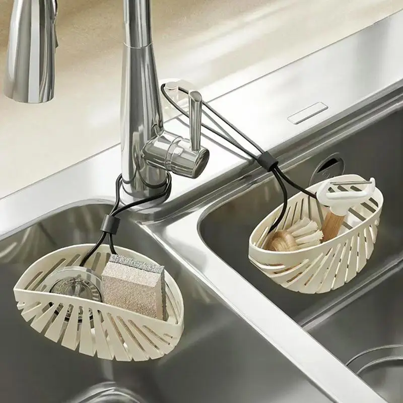 Sponge Holder For Sink Sink Basket For Sponges In Shell Shape Kitchen Sink Shelf With Lanyard Soap Sponge Drain Rack For - الصورة 6