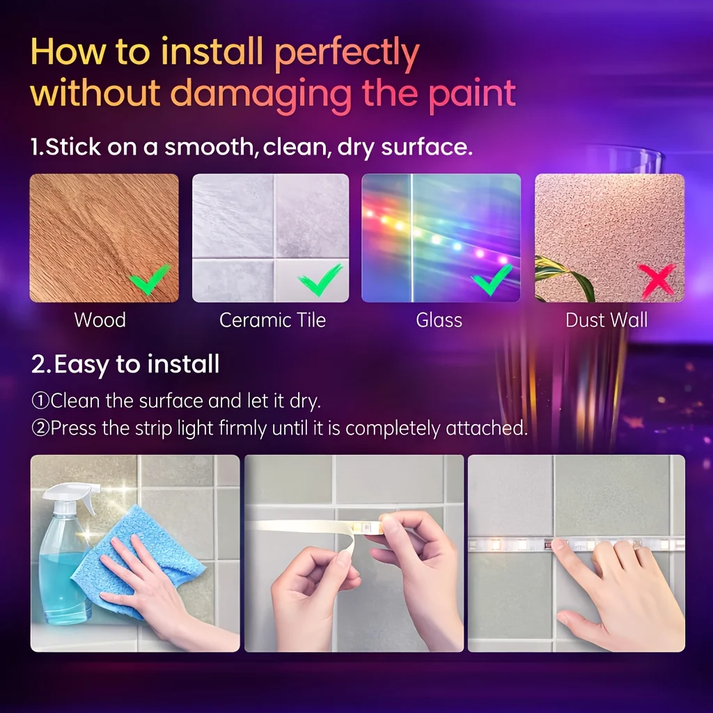 USB LED Strip Light Smart Bluetooth APP Control RGB Flexible LED Strip Color Change For TV background Party Home Decor Lighting - الصورة 5