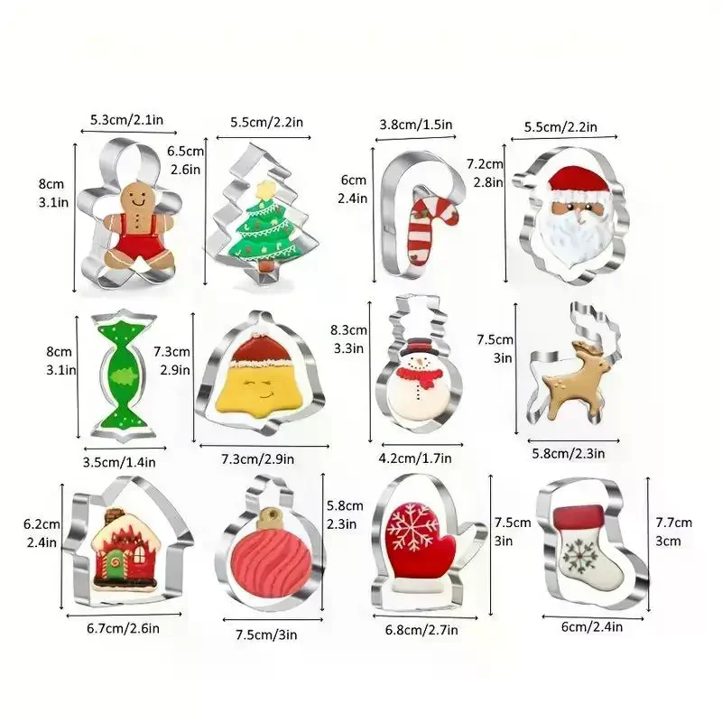 12pcs Christmas Cookie Cutters, Stainless Steel Pastry Cutters, Biscuit Molds, Baking Tools, Kitchen Gadgets, Kitchen Accessorie - الصورة 5