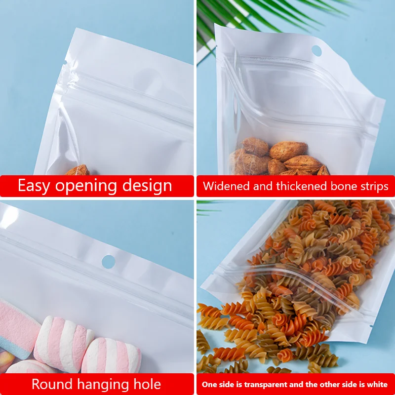 50/100pcs White Aluminum Clear Front Ziplock Bags Food Storage Kitchen Packaging Self Sealing Organizer - الصورة 3