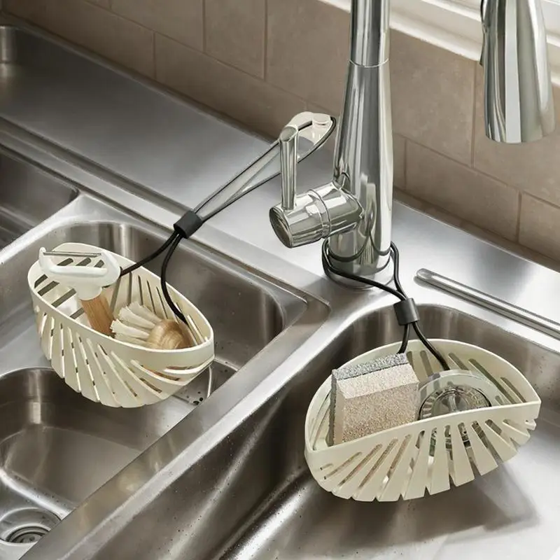Sponge Holder For Sink Sink Basket For Sponges In Shell Shape Kitchen Sink Shelf With Lanyard Soap Sponge Drain Rack For - الصورة 3