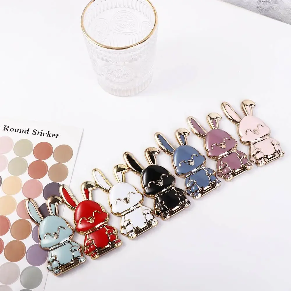 Support Lazy Ring Buckle Back Sticker Pad 3D Folding Stand Pull Rod Support Mobile Phone Holder Rabbit Ring Bracket - الصورة 4