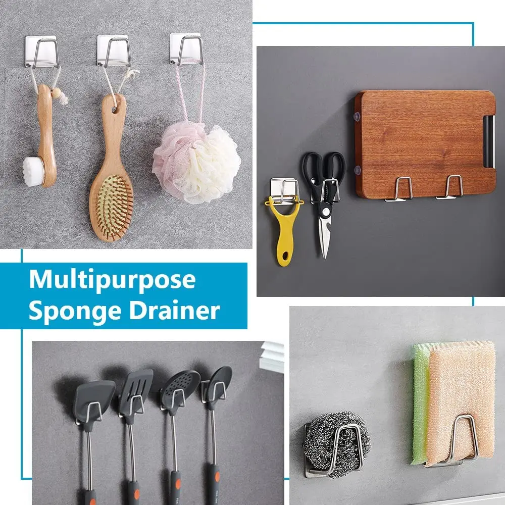 Sponge Holder Kitchen Adhesive Stainless Steel Waterproof Sink Sponge Drain Rack Shelf kitchen organizer and storage Accessories - الصورة 6
