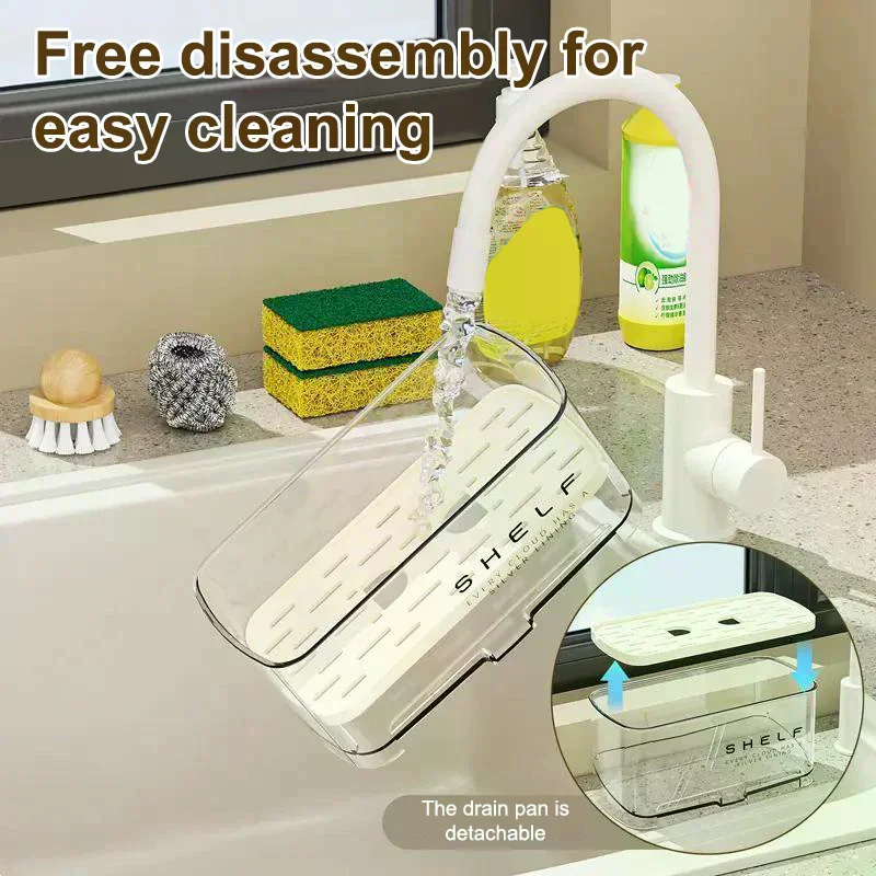 New Kitchen Sink Caddy; Wall-mounted Sponge Holder; Household Faucet Storage Gadget; Drain Design; 1pc Rag Rack. - الصورة 3