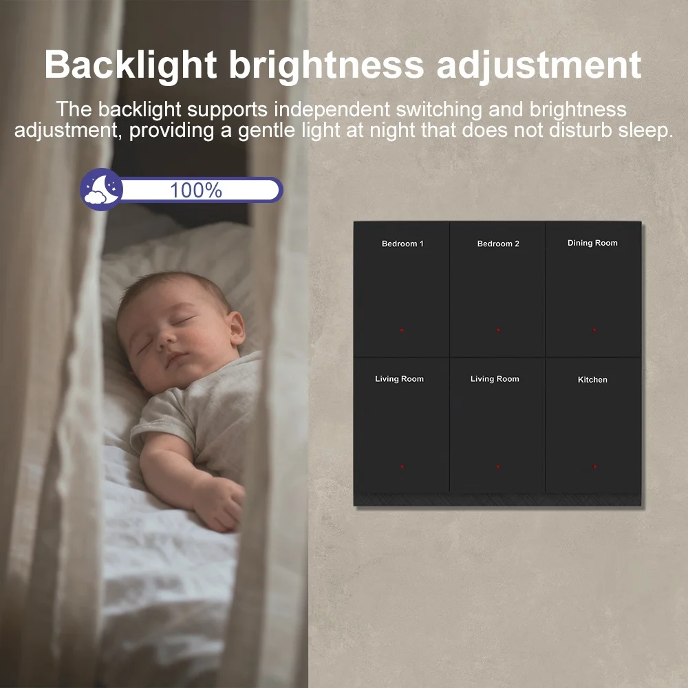 Manhot DIY Name Switch Zigbee Smart Display Screen Black Push Button Light Switch Work with Tuya Alexa Google Home Voice Control - الصورة 4