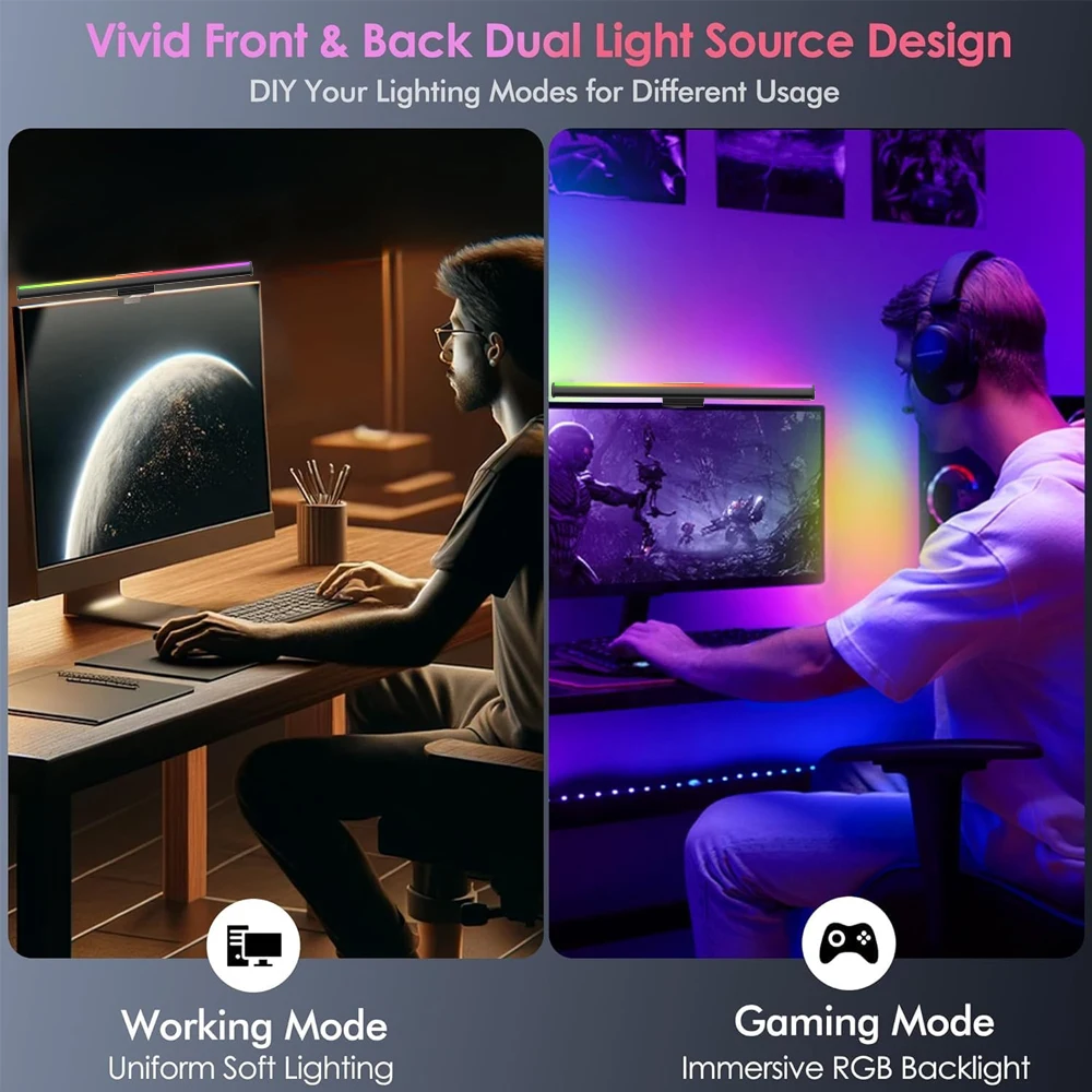 Smart RGB Monitor Light Bar Music Sync Screen Hanging Desk Lamp Eye-Care Luces LED Lighting For Gaming Night Light Accessories - الصورة 6