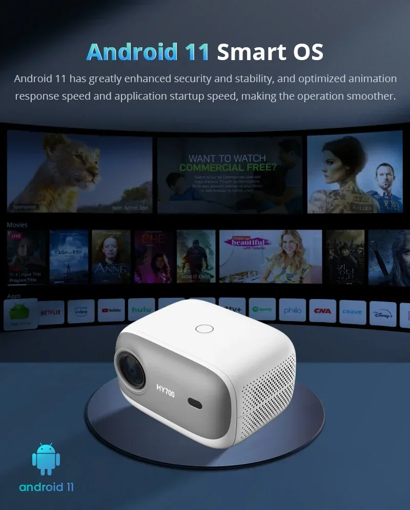 Newest hy700 L009AQ 3D 4K Portable Pico Projector Touch Screen Smart Android DLP Beamer Auto Focus Home Theater Projector - الصورة 5