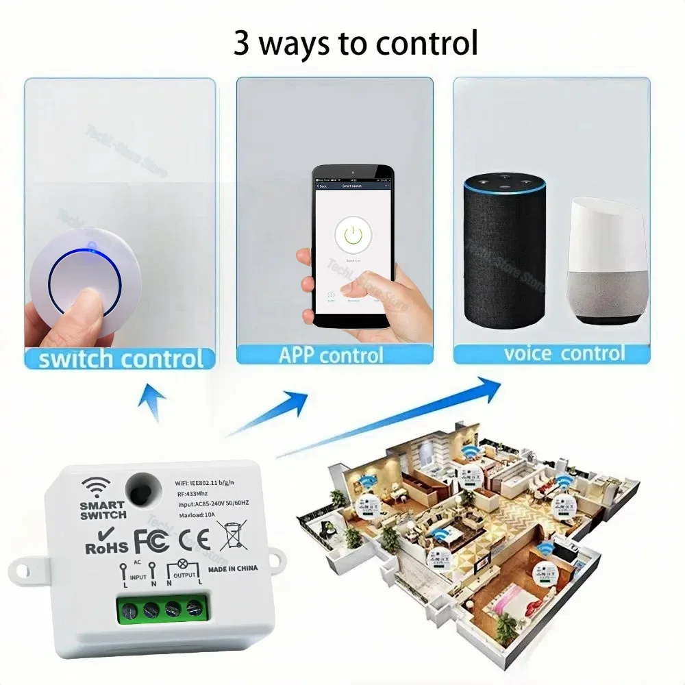 Tuya WiFi RF433Mhz Wireless Smart Switch 10A Round Button Portable Switch For Alexa Google Home Voice Control Use with Receiver - الصورة 2