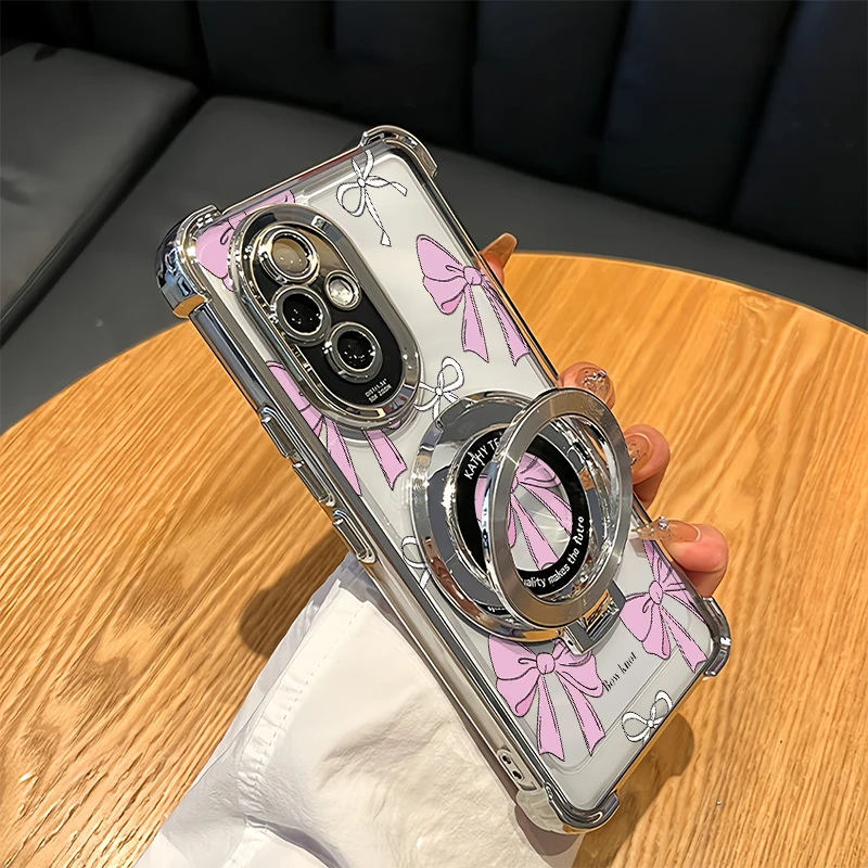 Clear Soft TPU Phone Case For Infinix Spark 20 20C 10C 10 Pro Go 1 2 3 2024 2023 Bow Knots Print Stand Holder Clear Cover - الصورة 3