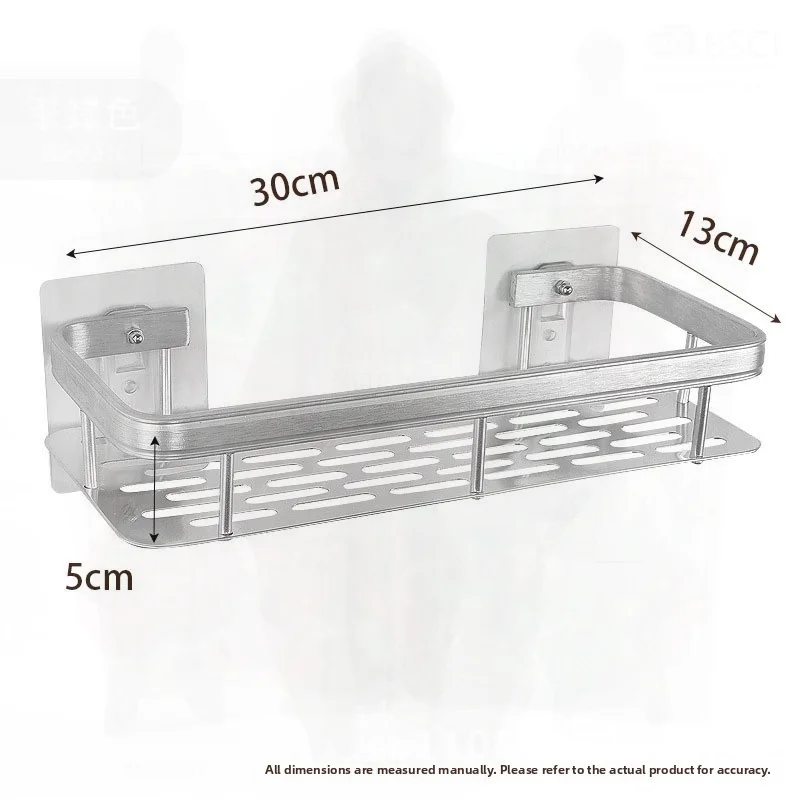 Geya Wall-Mounted Bathroom Storage Rack Punch-Free Kitchen Corner Organizer Modern Minimalist Silver Rectangular Storage Shelf - الصورة 3
