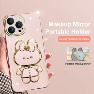 360° Rotating Bracket 2 In 1 Cartoon Rabbit Make-up Mirror Phone Holder Universal Foldable Desktop Stand Case Accessories