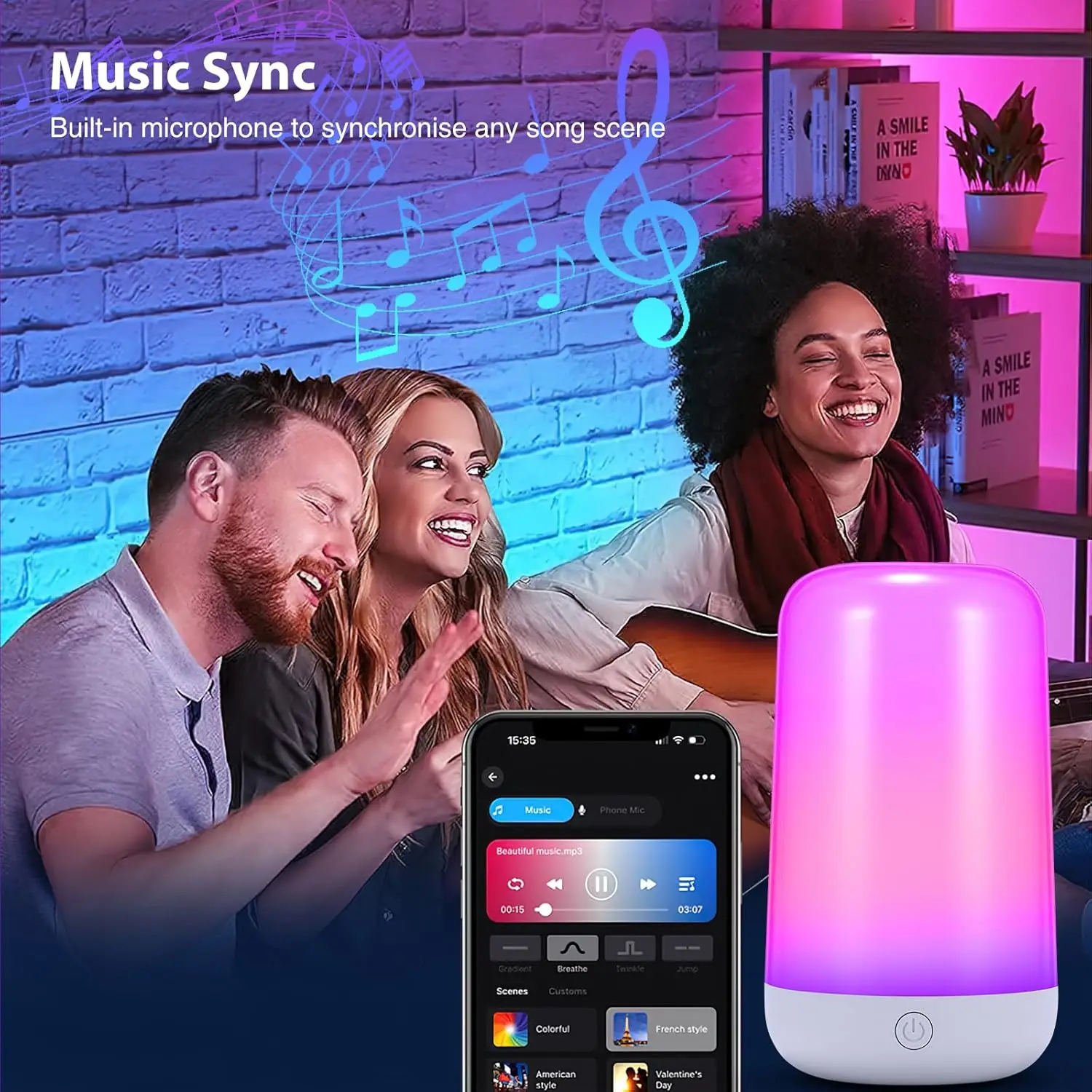 Smart RGB+CCT Touch Lamp, APP Control with Music Sync, 16M Colors & Adjustable White Light, For Bedroom Desk Mood Lighting - الصورة 5