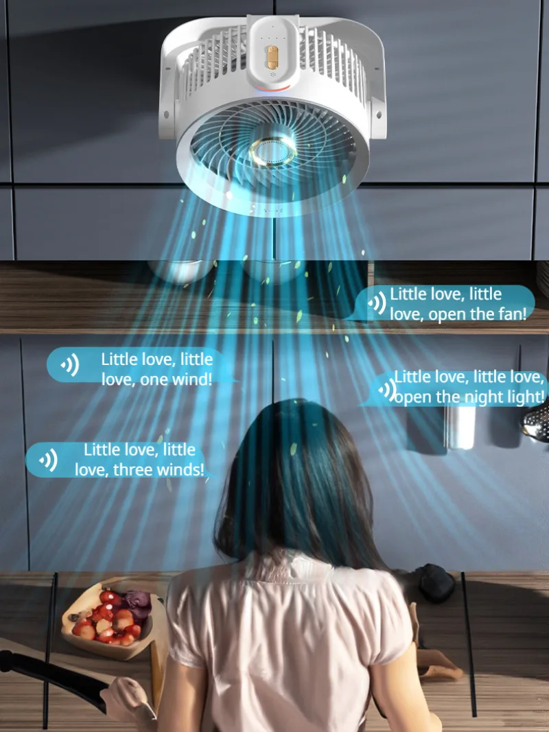 Smart Desk Fan Voice Activated Night Light Four Speed Adjustable Portable USB Fan for Home Office Bedroom - الصورة 5