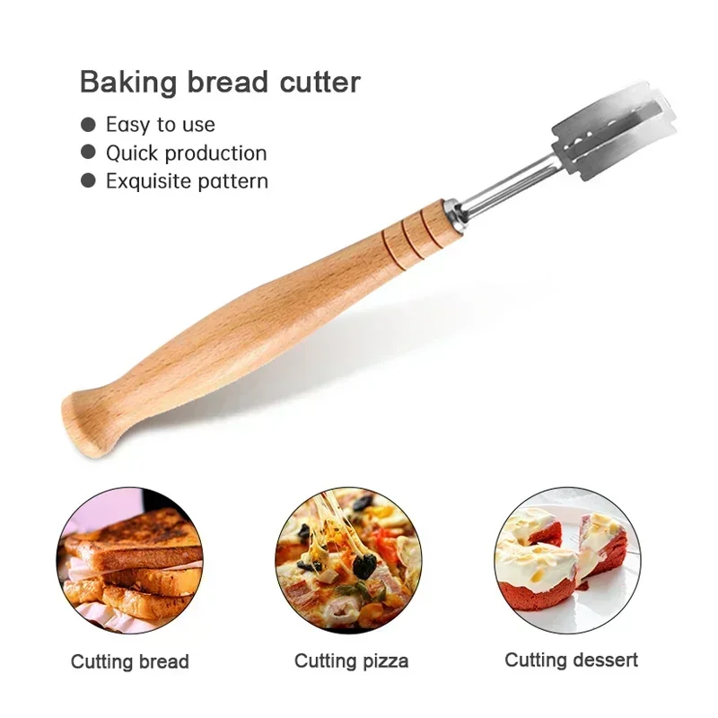 Bread Cutter French Bread Blades Kitchen Gadgets Normal Wood Long Handle Baking Accessory European Style Curved Arch Toast Knife - الصورة 6