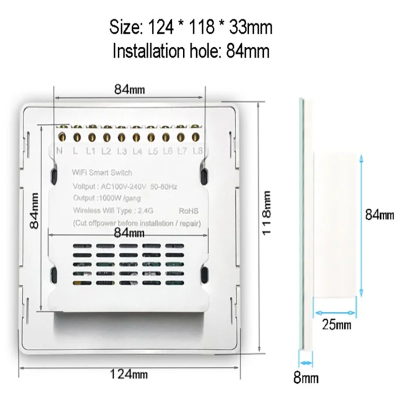 TS Brazil Standard 124 Smart Touch Switch Supports Alexa Wall Mounted 4Gang/6Gang/8Gang Insteon Smart Switch for Home Automation - الصورة 6