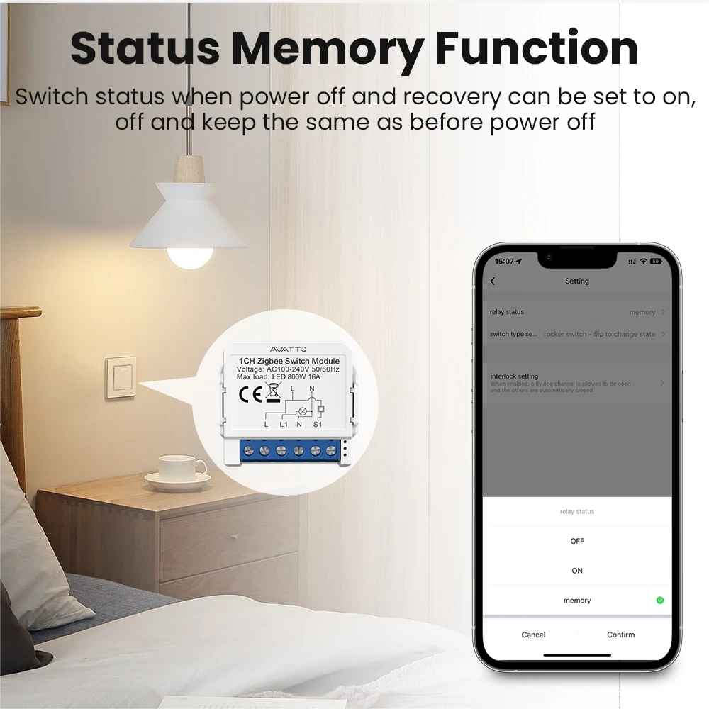 AVATTO Tuya ZigBee Smart Light Switch No Neutral Relay Module 1/2/3 Gang,AVATTO App Control,Work with Alexa Google Home - الصورة 5
