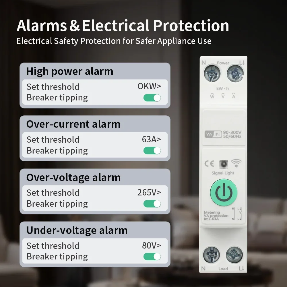 TNCE Tuya MCB Smart Circuit Breaker, wifi Over Current Under Voltage Protection Power Meter 63A, Voice Control Google Home Alexa - الصورة 6