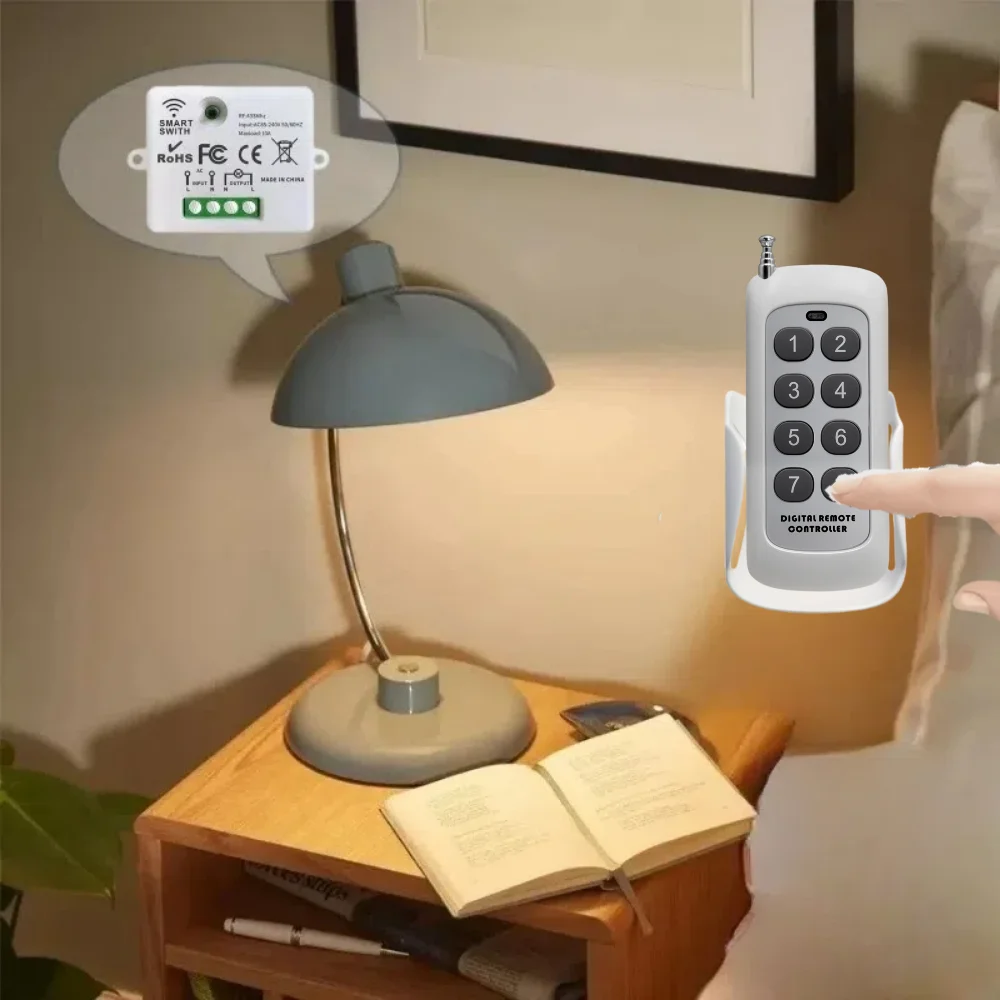 Mini Wireless Smart Light Switch with Remote Control 1000M Distance 433 Mhz RF Relay Receiver 220V Switch for Home Led Lamp Fan - الصورة 3