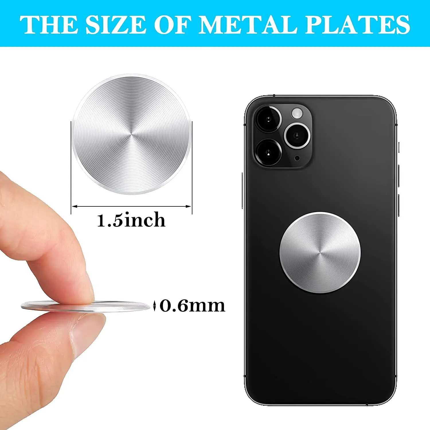 Thin Metal Plate For Magnetic Car Phone Holder Iron Sheet Sticker Disk For Magnet Tablet Desk Phone Car Stand Mount Round Holder - الصورة 3