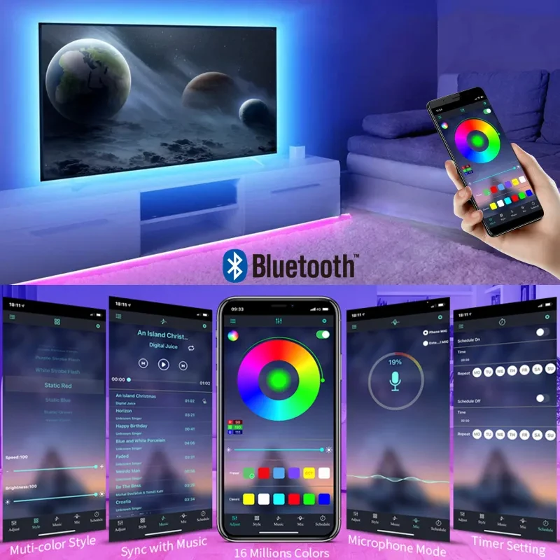 USB LED Strip Light Smart Bluetooth APP Control RGB Flexible LED Strip Color Change For TV background Party Home Decor Lighting - الصورة 4