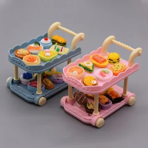 Cute Doll House Decoration Toy 1:12 Mini Trolley Dining Cart Dollhouse Storage Shelf Kitchen Model Ornaments Furniture Accessory