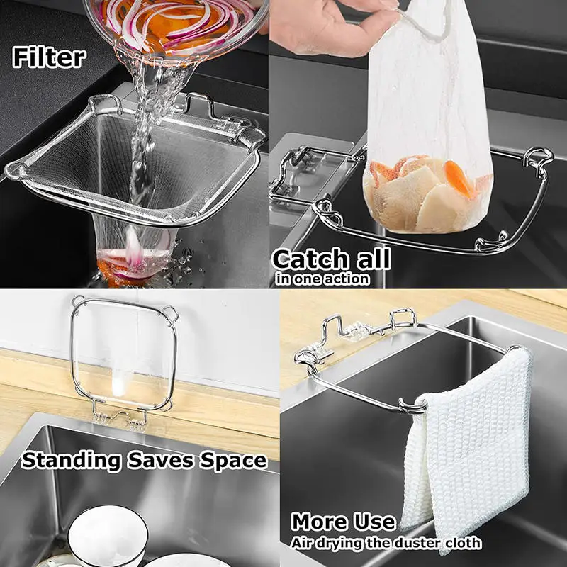 Stainless Steel Sink Filter Corner Rack Drain Waste Mesh Shelf Home Kitchen Garbage Net Holder - الصورة 4