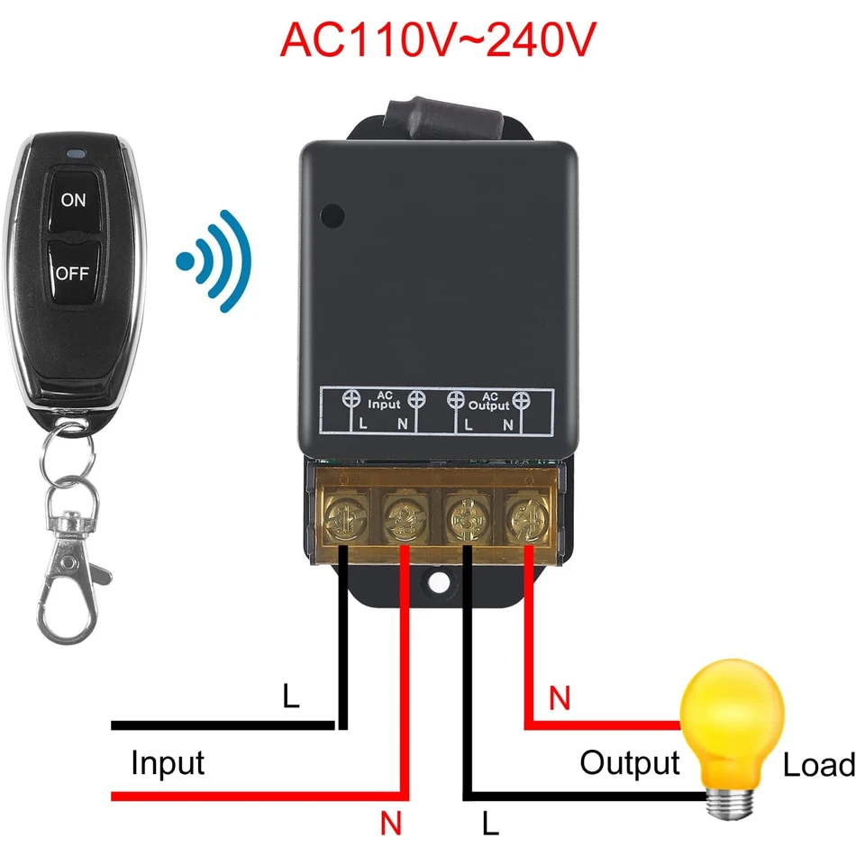 AC 110V/120V/240V/ Relay RF Remote Control Light Switches for Pump Security Systems etc with 328ft Long Range for Smart home - الصورة 3