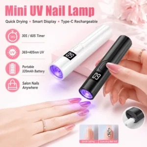 Rechargeable Mini UV LED Nail Lamp with Smart Display Portable Fast-Drying Nail Dryer Stand for Manicure Removable Desk UV Light