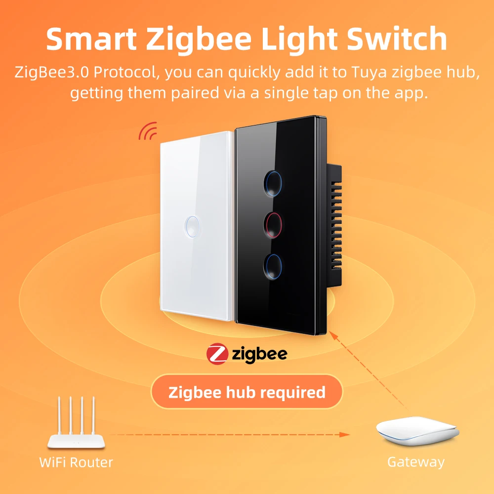 AVATTO 1/2/3/4 Gang ZigBee Smart Light Switch Wireless Wall Touch Grooved Button Switch Remote Support Tuya,Alexa,Google Home - الصورة 2