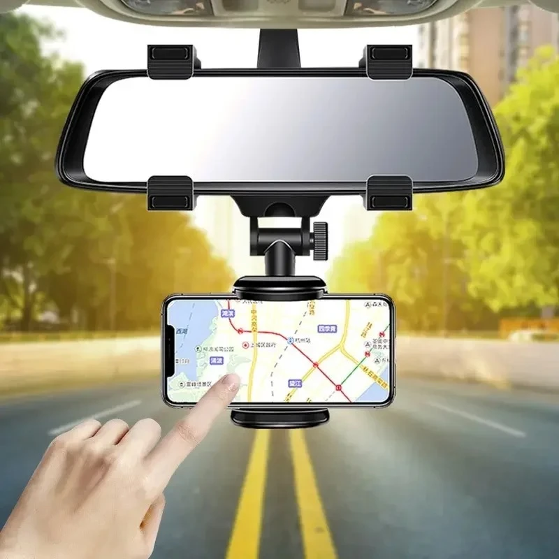 360 Car Phone Holder Rearview Mirror Mount Bracket Navigation GPS Mobile Stand Clip Foldable Adjustable Car Cell Phone Support - الصورة 2