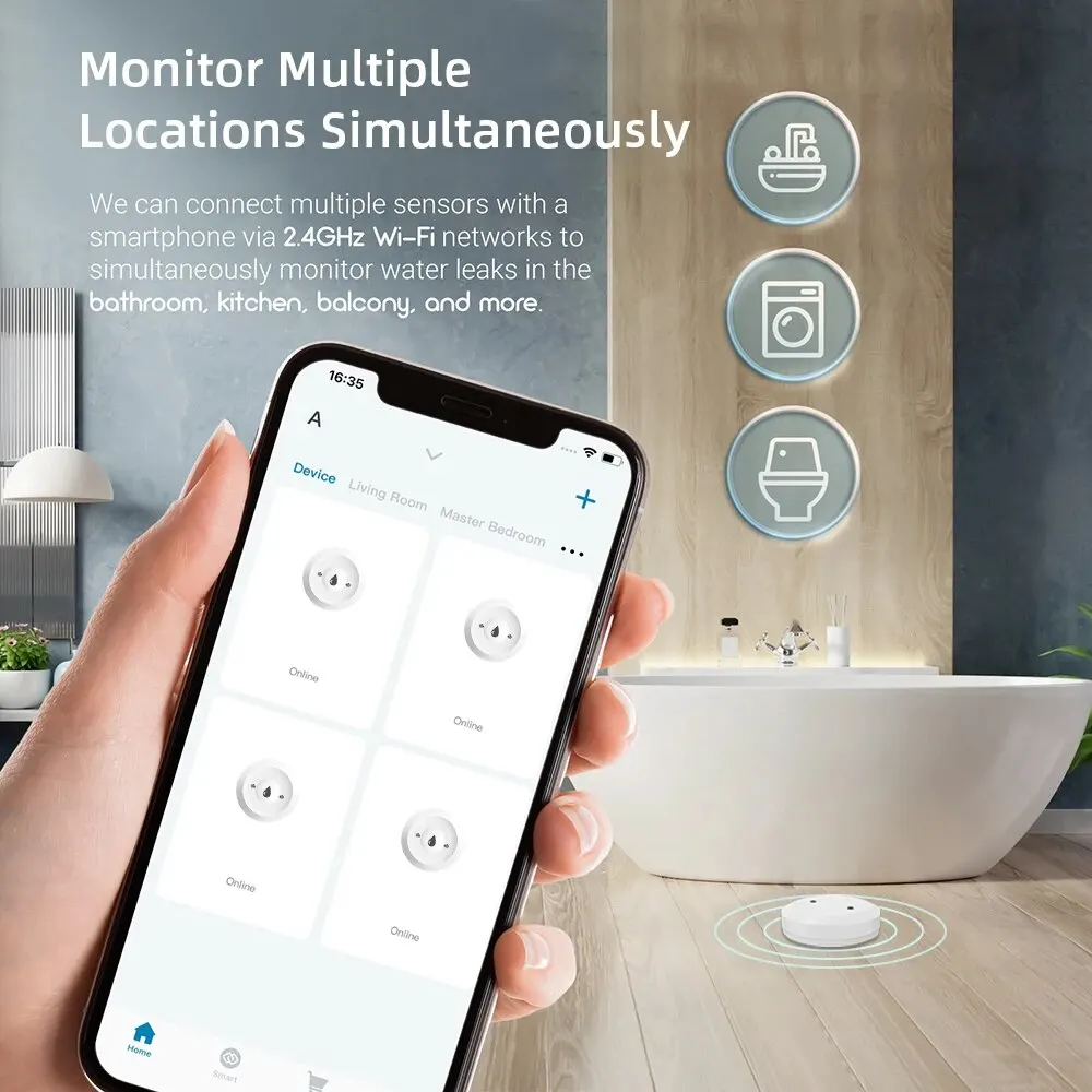 Tuya ZigBee 3.0 Water Leak Detector Smart Flood Sensor App Remote Monitor for Kitchen/Bathroom with Home Assistant Zigbee2mqtt - الصورة 5