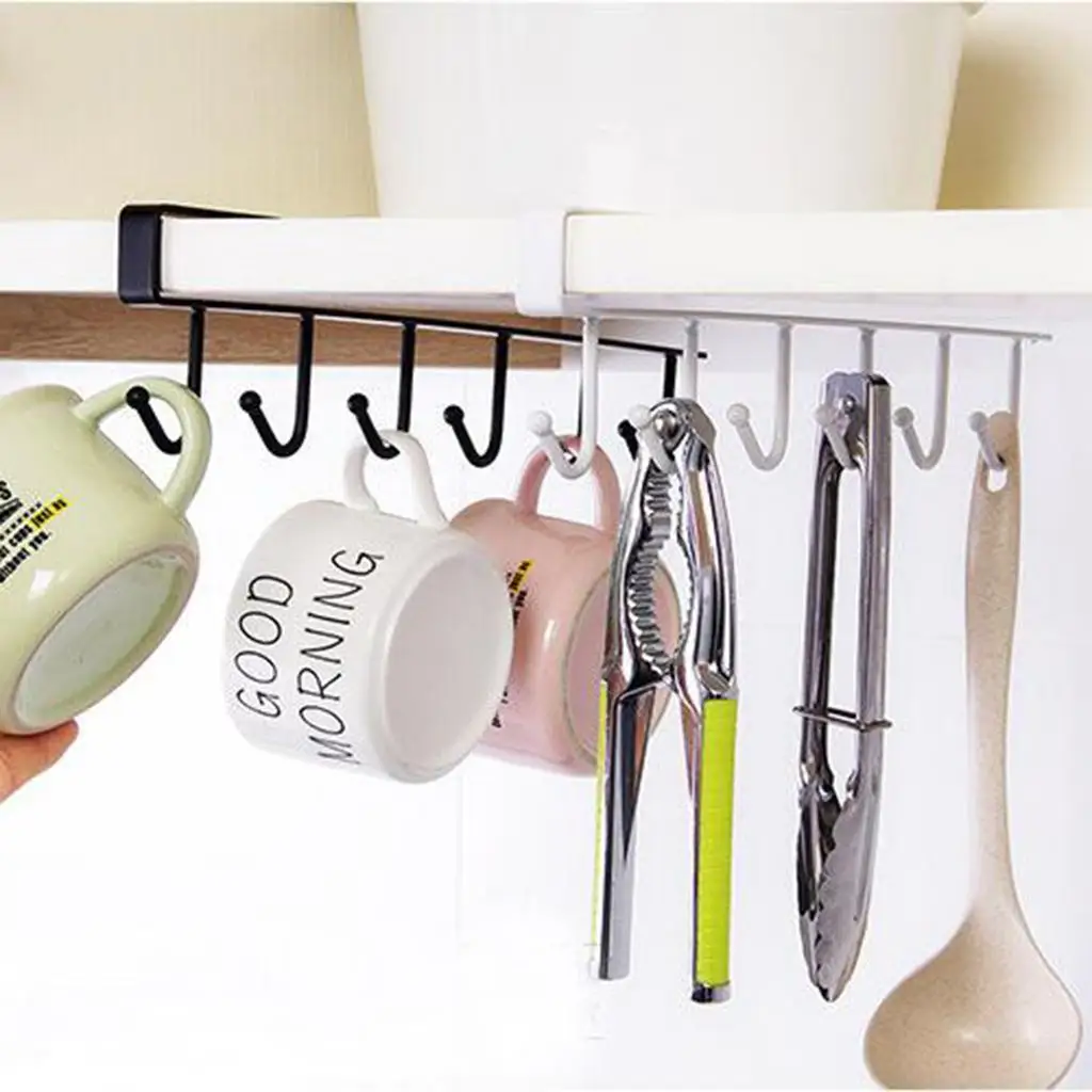 6 Hooks under Holder, Multi-functional Kitchen Utensil Shelf for