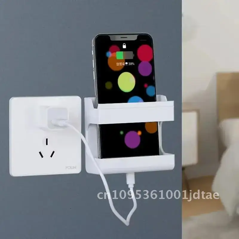 2Pcs Wall-Mounted Mobile Phone Charging Stand with Remote Control Storage Adhesive Horizontal Placement for Home Organization - الصورة 4