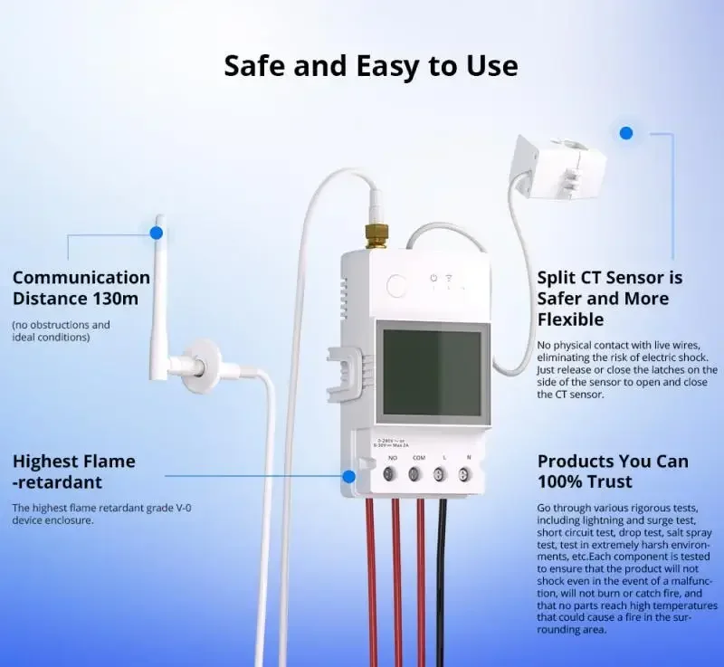 SONOFF POWCT 100A WiFi POW Ring Smart Power Meter Split CT Sensor ESP32 Chip Energy Monitor EWeLink APP With Alexa Google Home - الصورة 4