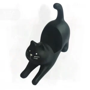 Zakka Black Cat Desktop Stand Resin Phone Holder Lazy Cat Ornament Craft White Cat Phone Stand Kicking Lucky Cat Stand