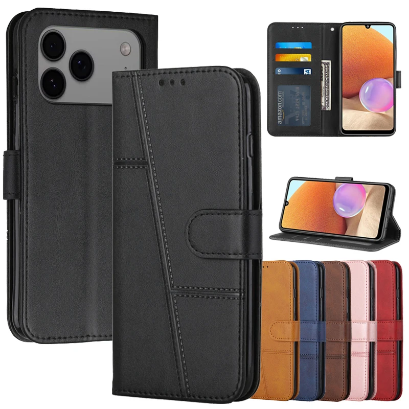 Leather Flip 17 16e Case on For iPhone 17 Air 16e 16 15 14 Plus 13 Pro Max 17Pro 16Plus Magnetic Cases Stand Wallet Phone Cover