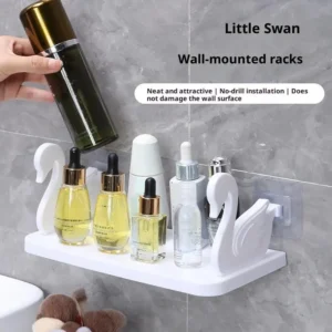 Creative Plastic Swan Shelf Self-Adhesive White/Grey Floating Shelf No Punch Wall Mounted Bathroom Storage Rack Kitchen