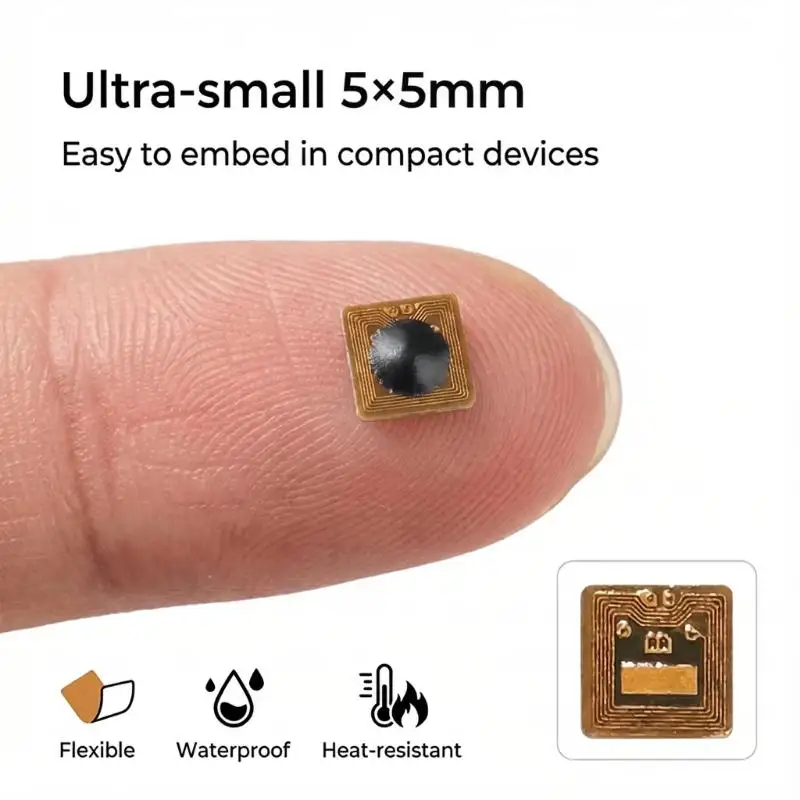 FPC NFC RFID Tag Programmable 5x5mm Sticker Flexible Micro Size 1mm Range for Home Security Asset Tracking and Smart Devices - الصورة 3