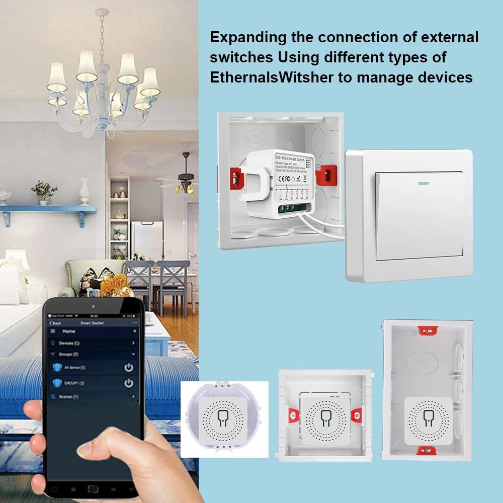 Tuya WiFi Smart Switch 1/2/3/4 Gang 4-Way Mini Smart Light Breaker Compatible with Smart Life Alexa Google Home voice control - الصورة 3