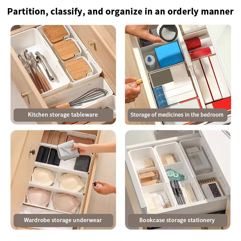 Drawer Organizer Expandable Utensil Tray For Kitchen Adjustable Flatware Stationery Cosmetics Holder White Cutlery Storage Box - الصورة 6