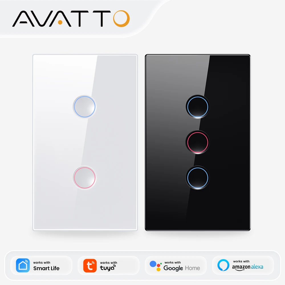 AVATTO 1/2/3/4 Gang ZigBee Smart Light Switch Wireless Wall Touch Grooved Button Switch Remote Support Tuya,Alexa,Google Home