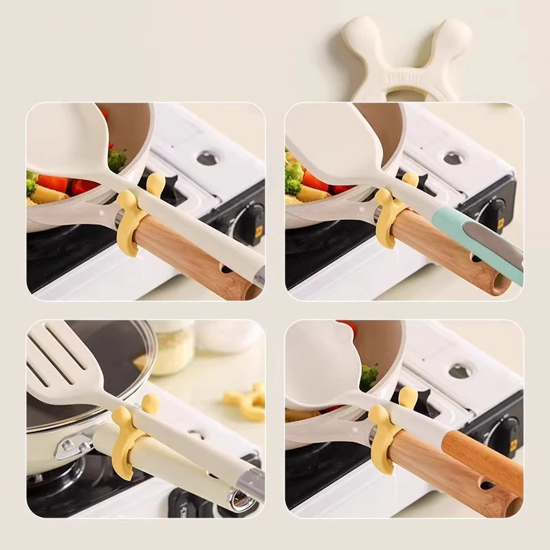 1PC Silicone Spatula Rack Deer Ear Shaped Anti-Scalding Pot Clip Spoon Holder Kitchen Gadget for Cooking And Baking - الصورة 5
