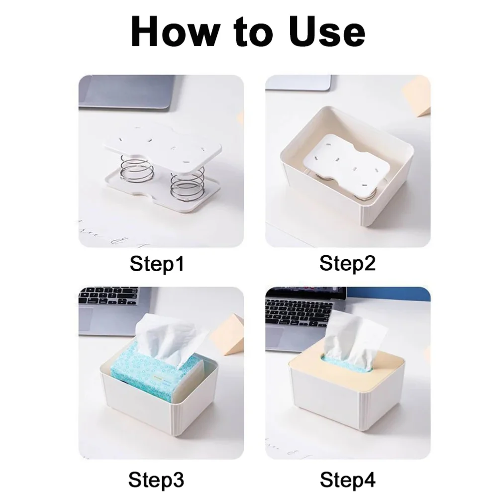 Tissue Box Tissue Dispenser Spring Automatic Lift Spring Loaded Tissue Box Office Home Kitchen Toilet Bracket Kitchen Organizer - الصورة 6