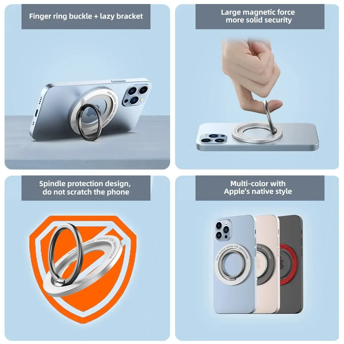 Magnetic Phone Holder Stand Magnet Finger Ring Socket for IPhone 15 14 13 12 Pro Max Magsafe Wireless Charging Cellphone Bracket - الصورة 6
